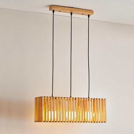 4-Light Wooden Cylinder Modern Island Pendant Light Image - 2