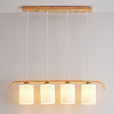 4-Light Wooden Cylinder Modern Island Pendant Light Image - 3