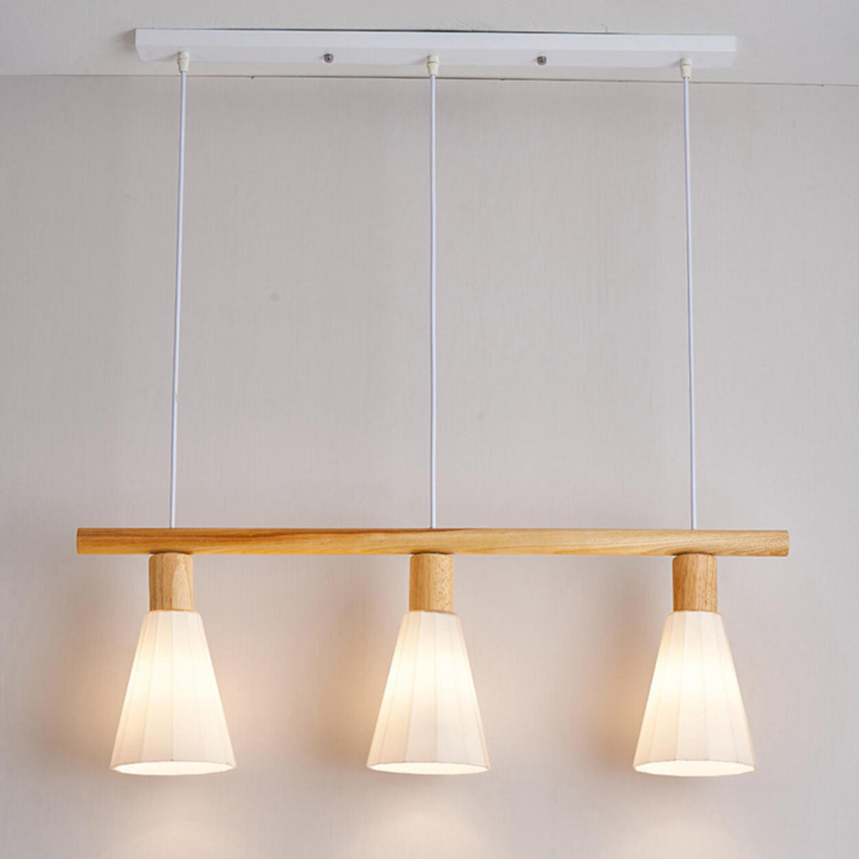 4-Light Wooden Cylinder Modern Island Pendant Light Image - 5