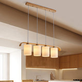 4-Light Wooden Cylinder Modern Island Pendant Light Image - 7