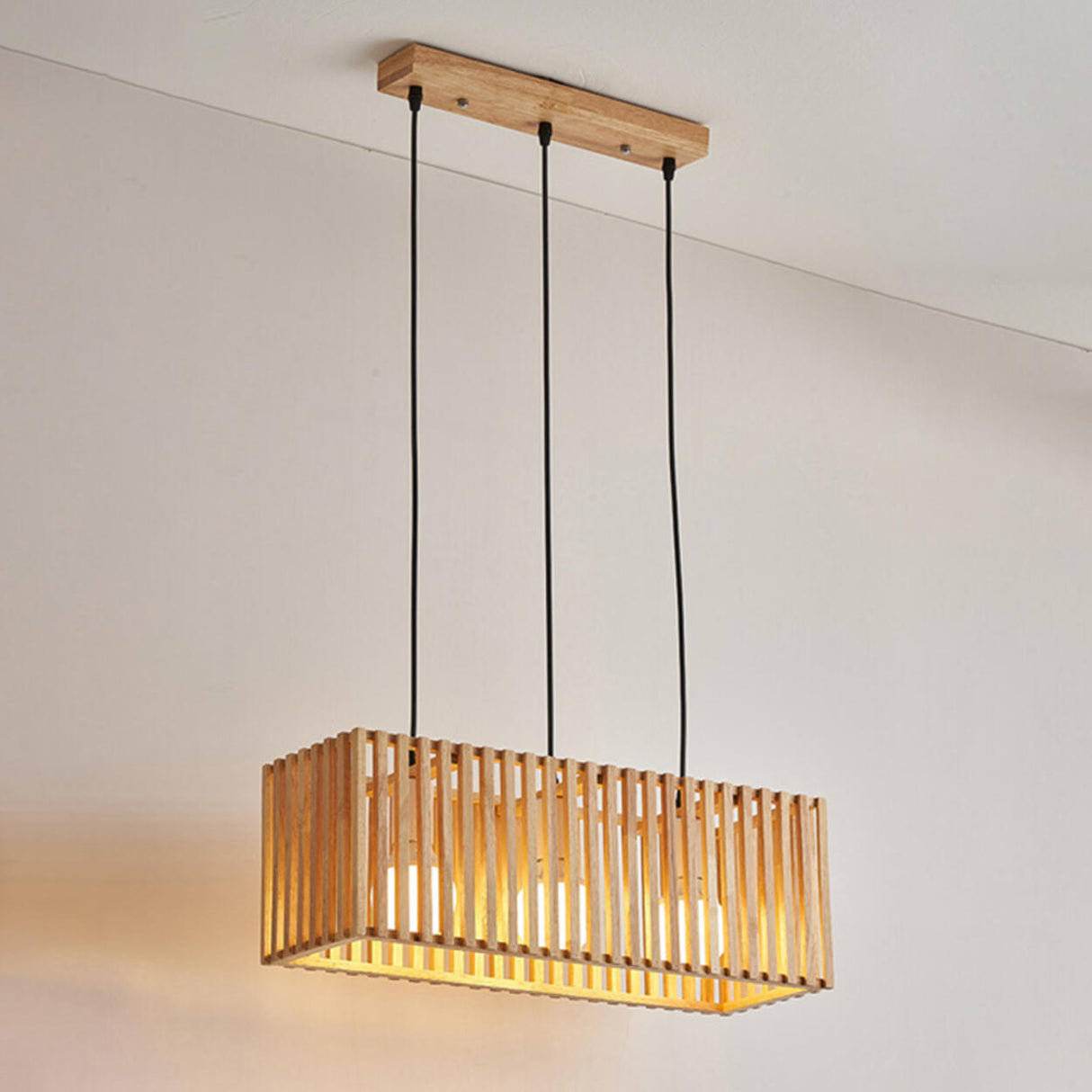 4-Light Wooden Cylinder Modern Island Pendant Light Image - 9