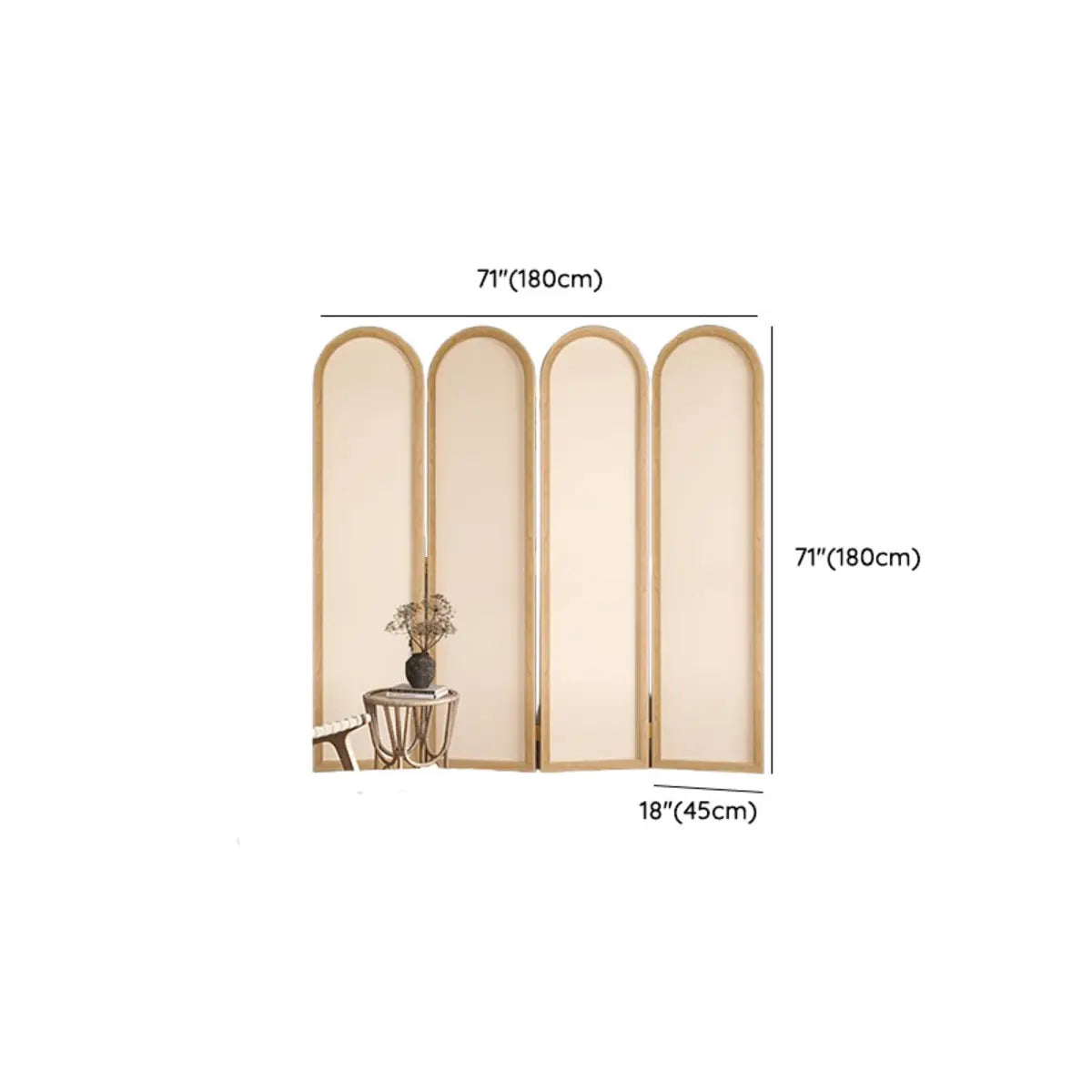 4 Panels Natural Arch Translucent Wood Room Divider 