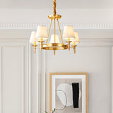 5-Light Classic Fabric Shades Gold Chandelier Image - 1