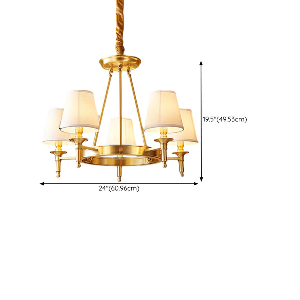 5-Light Classic Fabric Shades Gold Chandelier 