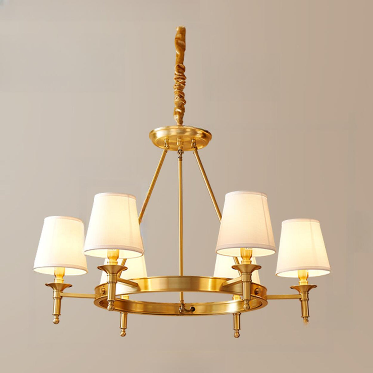 5-Light Classic Fabric Shades Gold Chandelier Image - 3