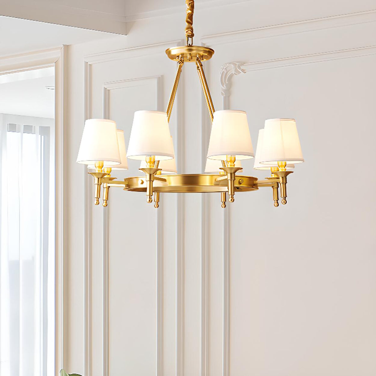 5-Light Classic Fabric Shades Gold Chandelier Image - 4