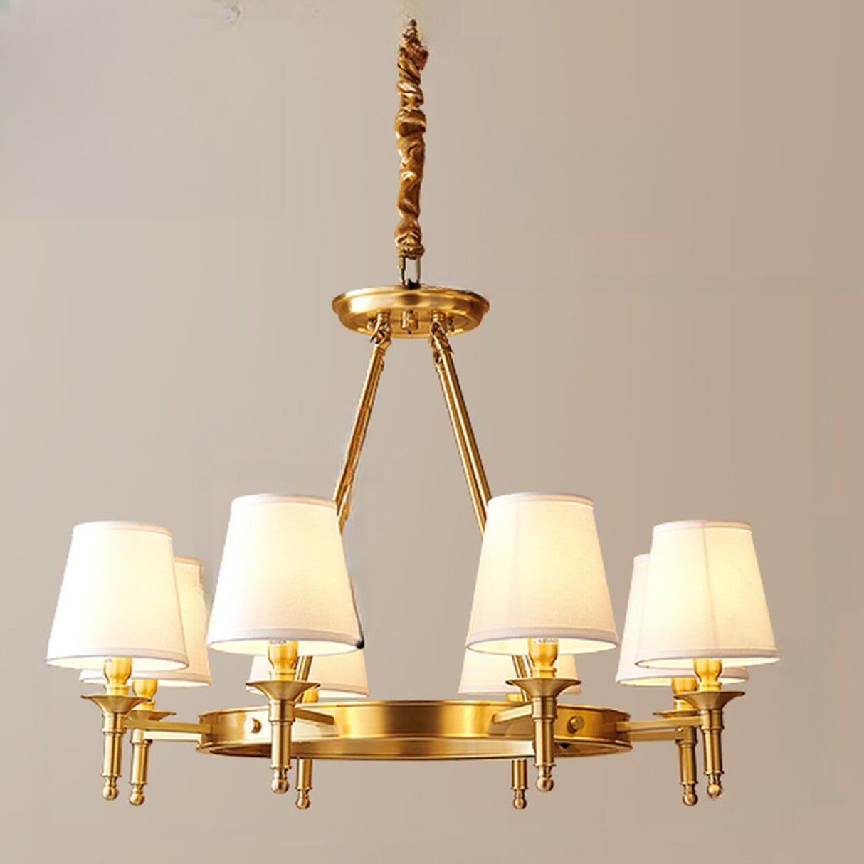 5-Light Classic Fabric Shades Gold Chandelier Image - 5