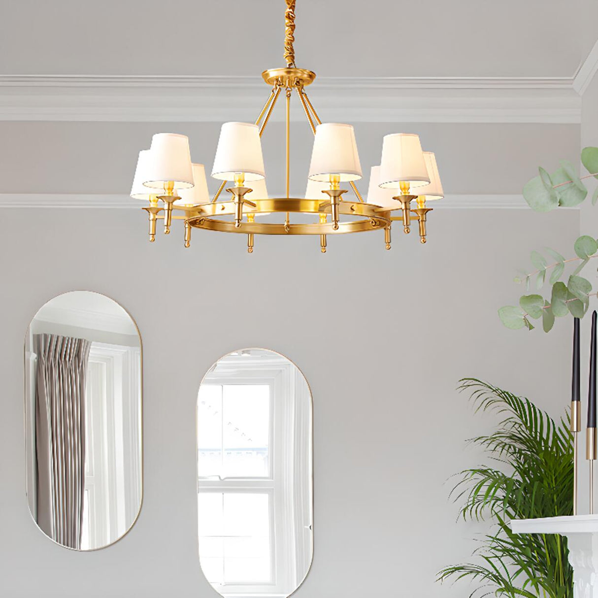 5-Light Classic Fabric Shades Gold Chandelier Image - 6