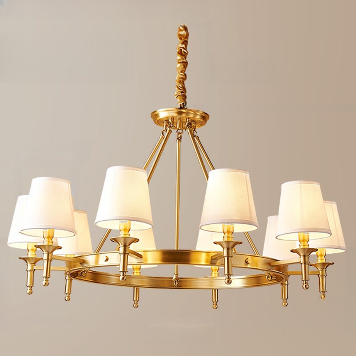 5-Light Classic Fabric Shades Gold Chandelier Image - 7