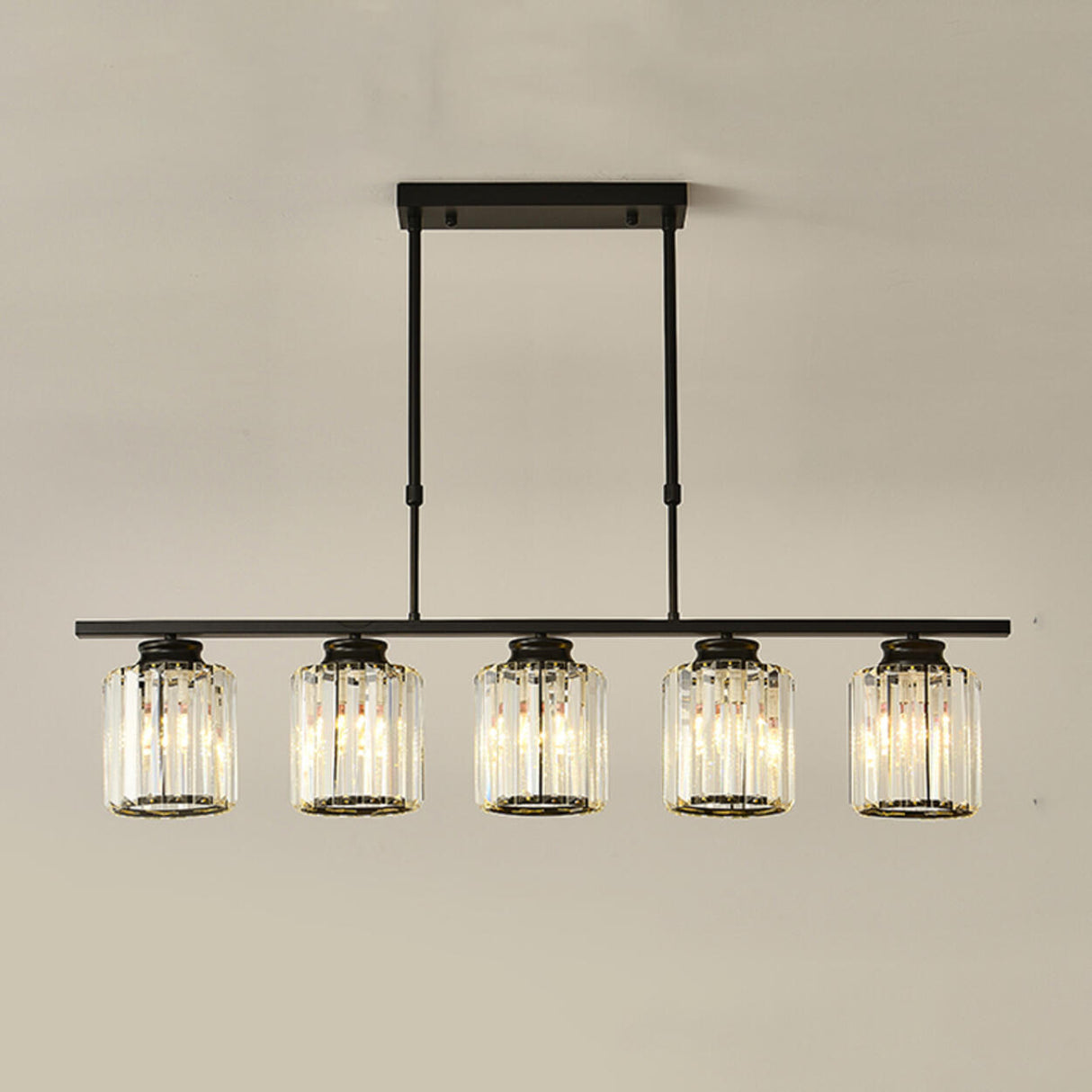 5-Light Crystal Cylinder Pendant Light Kitchen Island Image - 13