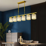 5-Light Crystal Cylinder Pendant Light Kitchen Island Image - 5