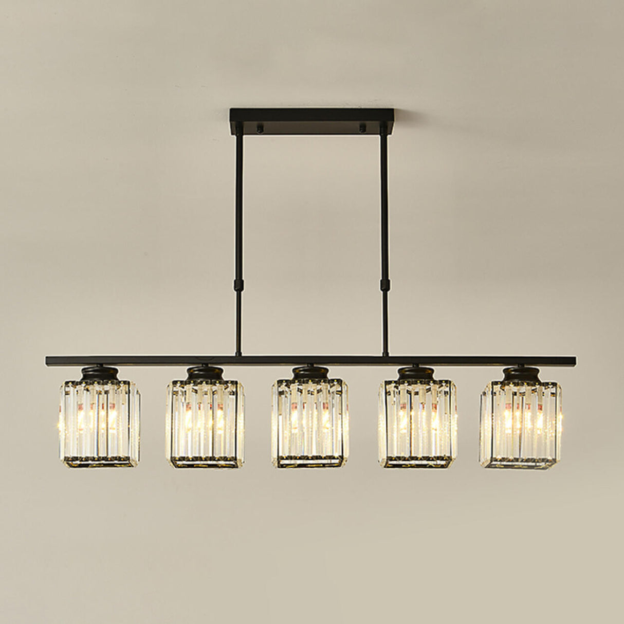 5-Light Crystal Cylinder Pendant Light Kitchen Island Image - 6