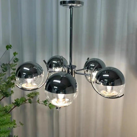 5-Light Minimalist Clear Glass Globe Chrome Chandelier Image - 1