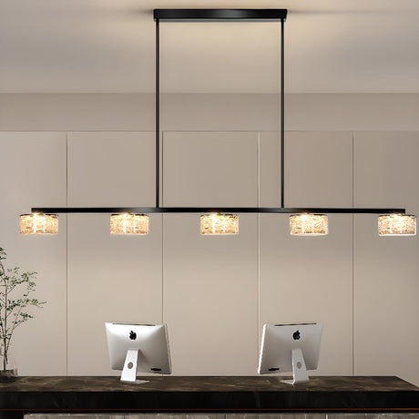 5-Light Modern Black Round Island Hanging Light Image - 1