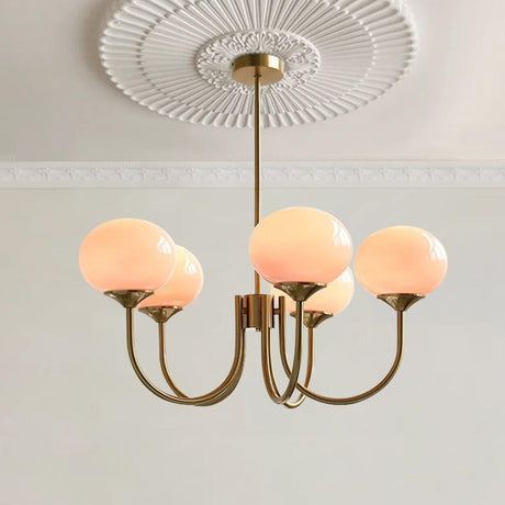 5-Light Modern Brass and Glass Globe Pink Chandelier Image - 2