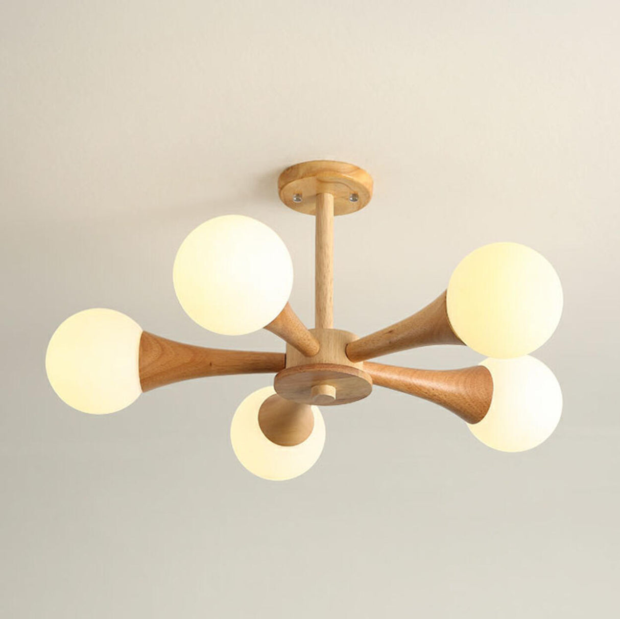 5-Light Modern Wood Globe Chandelier Ceiling Light Image - 10