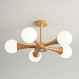 5-Light Modern Wood Globe Chandelier Ceiling Light Image - 11