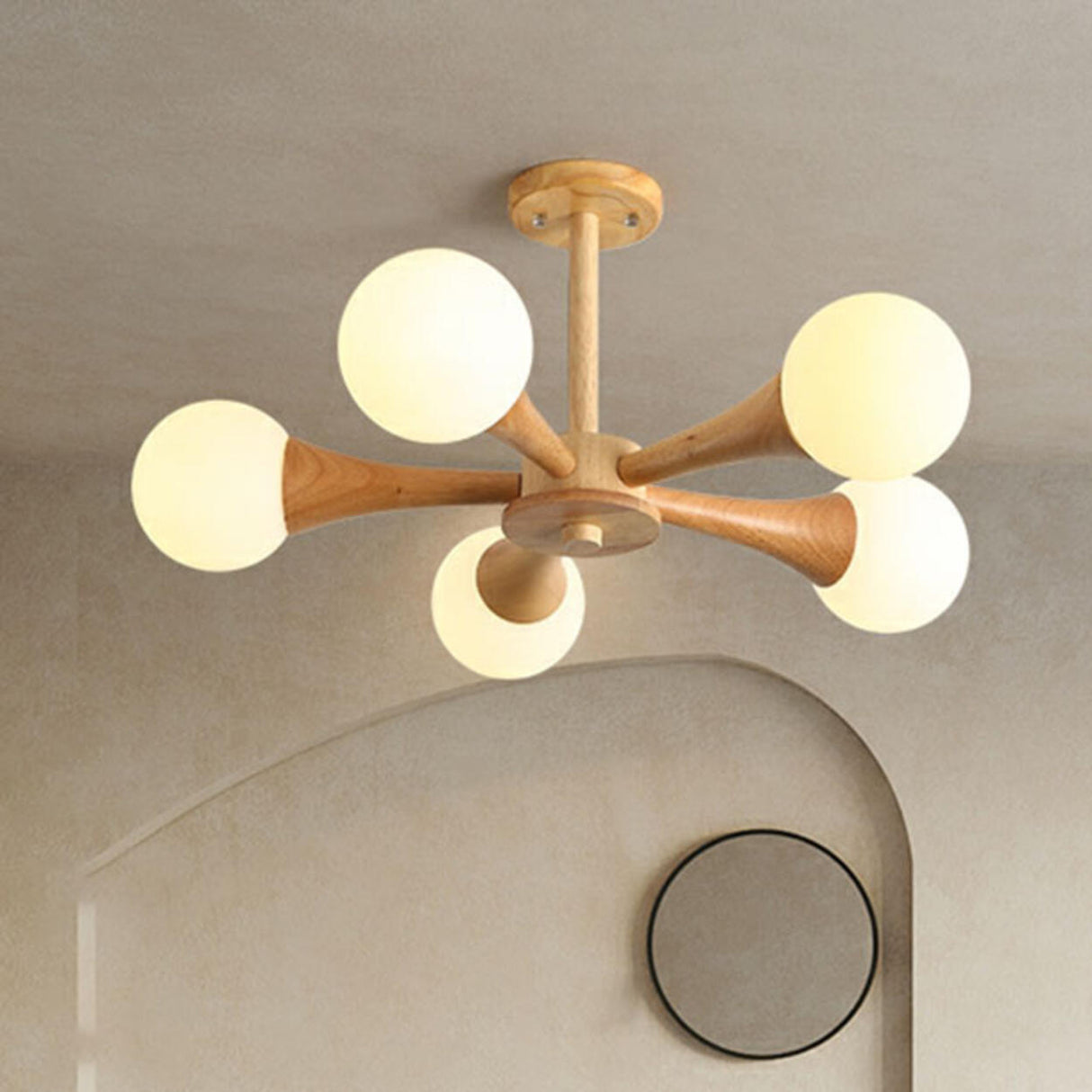 5-Light Modern Wood Globe Chandelier Ceiling Light Image - 16