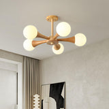 5-Light Modern Wood Globe Chandelier Ceiling Light Image - 3