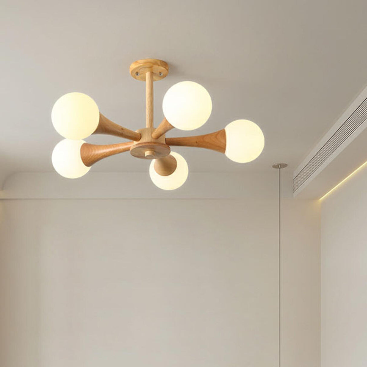 5-Light Modern Wood Globe Chandelier Ceiling Light Image - 6