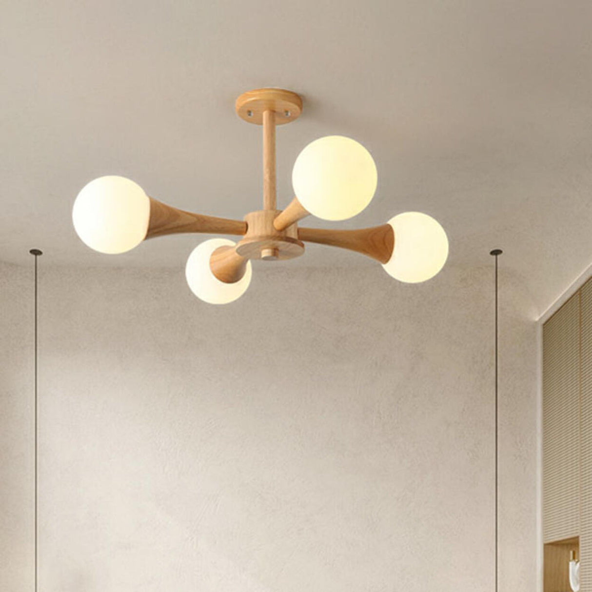 5-Light Modern Wood Globe Chandelier Ceiling Light Image - 7