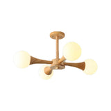 5-Light Modern Wood Globe Chandelier Ceiling Light Image - 8