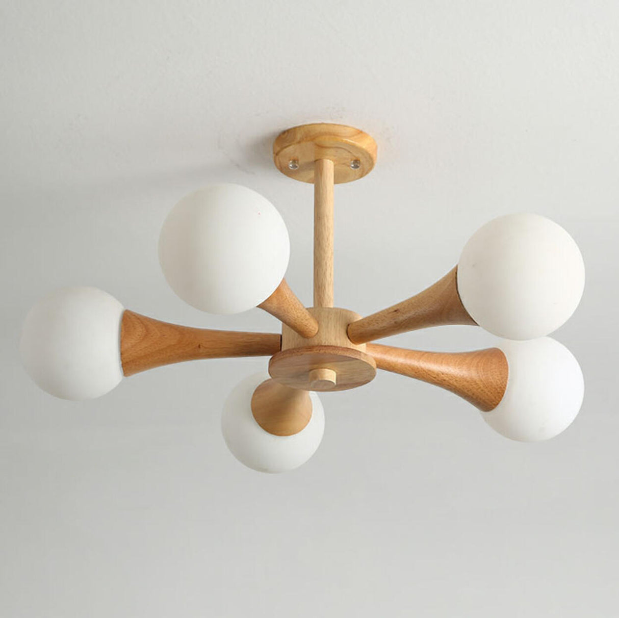 5-Light Modern Wood Globe Chandelier Ceiling Light Image - 9