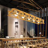 5-Light Modern Wooden Truss Island Pendant Light Image - 1