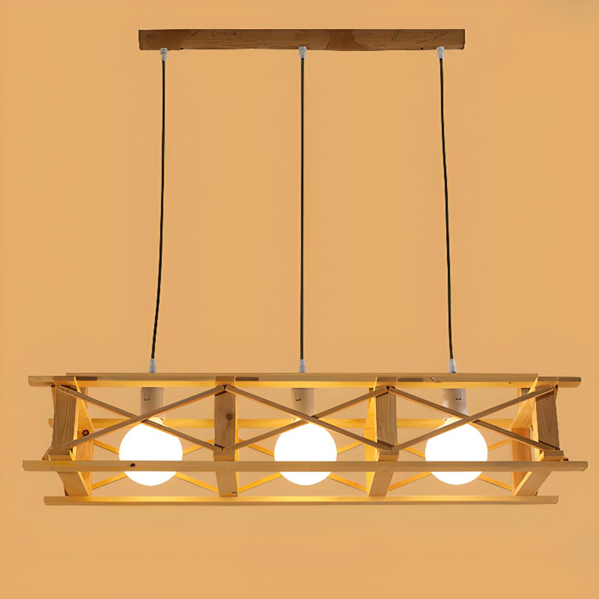 5-Light Modern Wooden Truss Island Pendant Light Image - 2