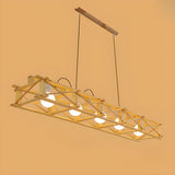 5-Light Modern Wooden Truss Island Pendant Light Image - 3