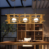 5-Light Modern Wooden Truss Island Pendant Light Image - 4