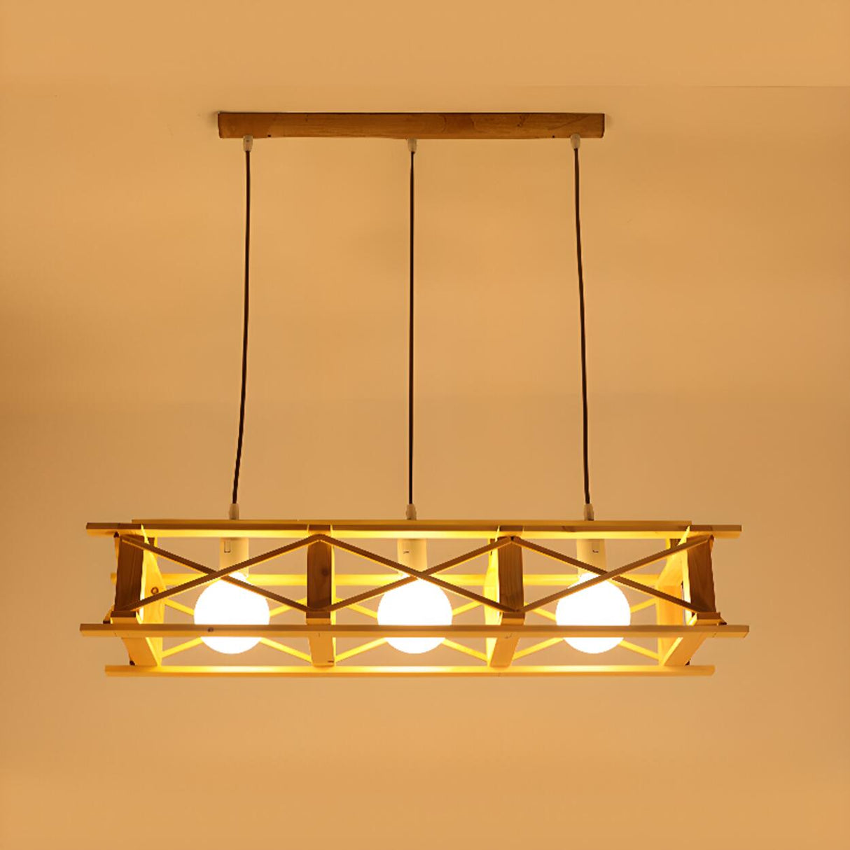 5-Light Modern Wooden Truss Island Pendant Light Image - 5