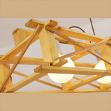 5-Light Modern Wooden Truss Island Pendant Light Image - 9