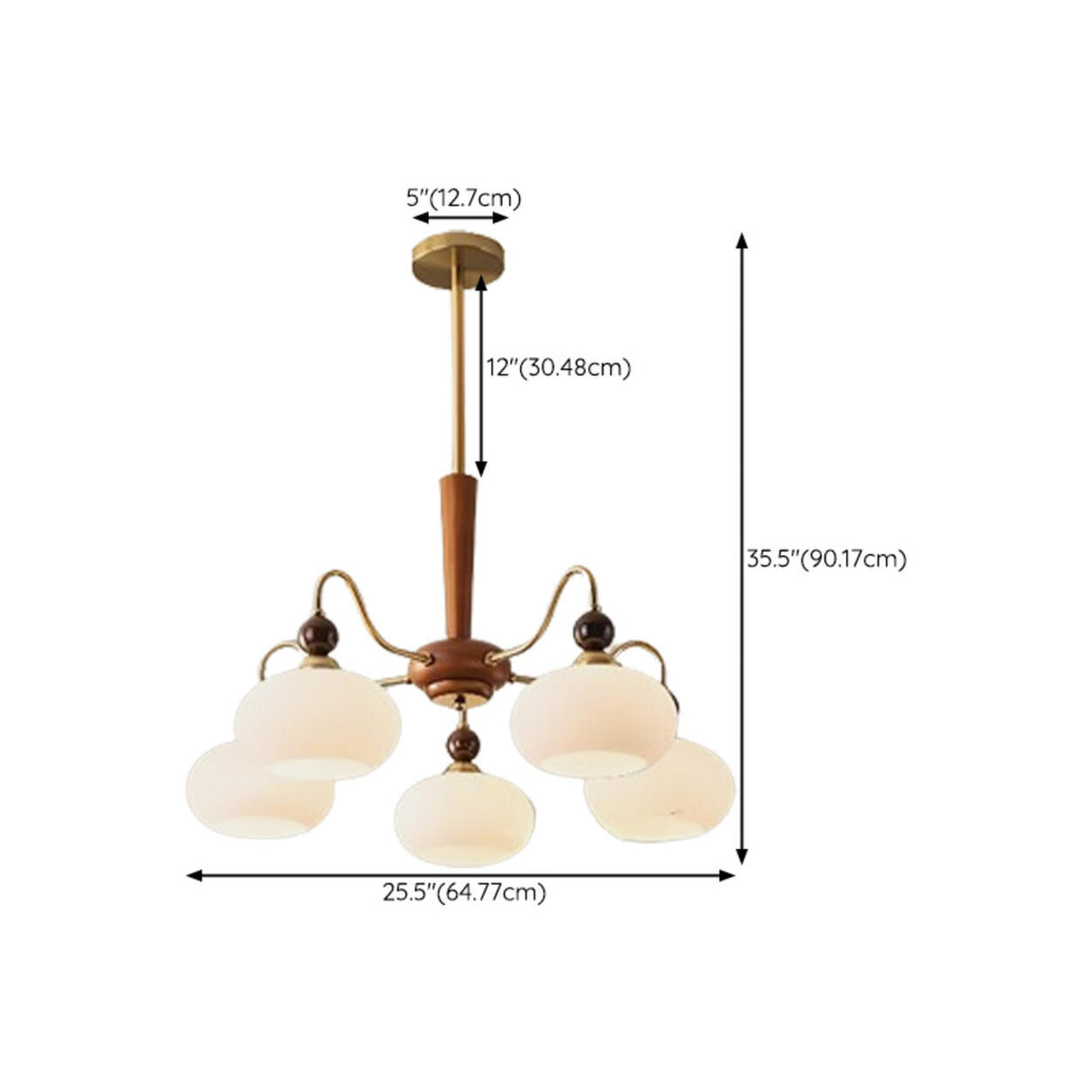 5-Light White Glass Globe Adjustable Height Chandelier Image - 13