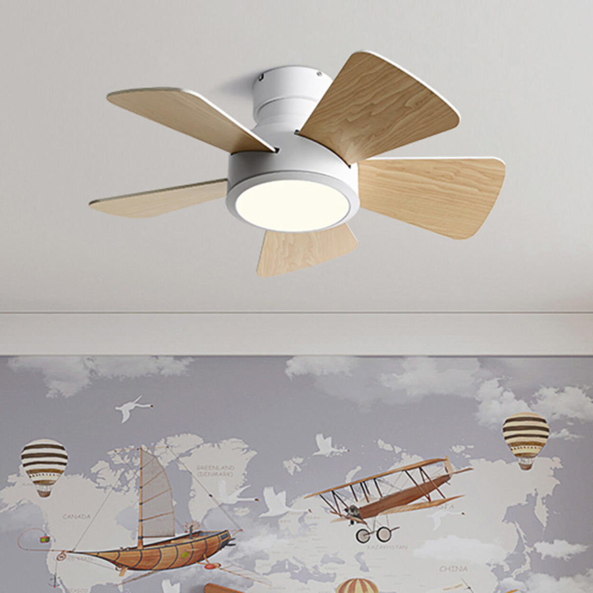 5 Solid Wood Blades Modern Ceiling Fan with LED Light Image - 1