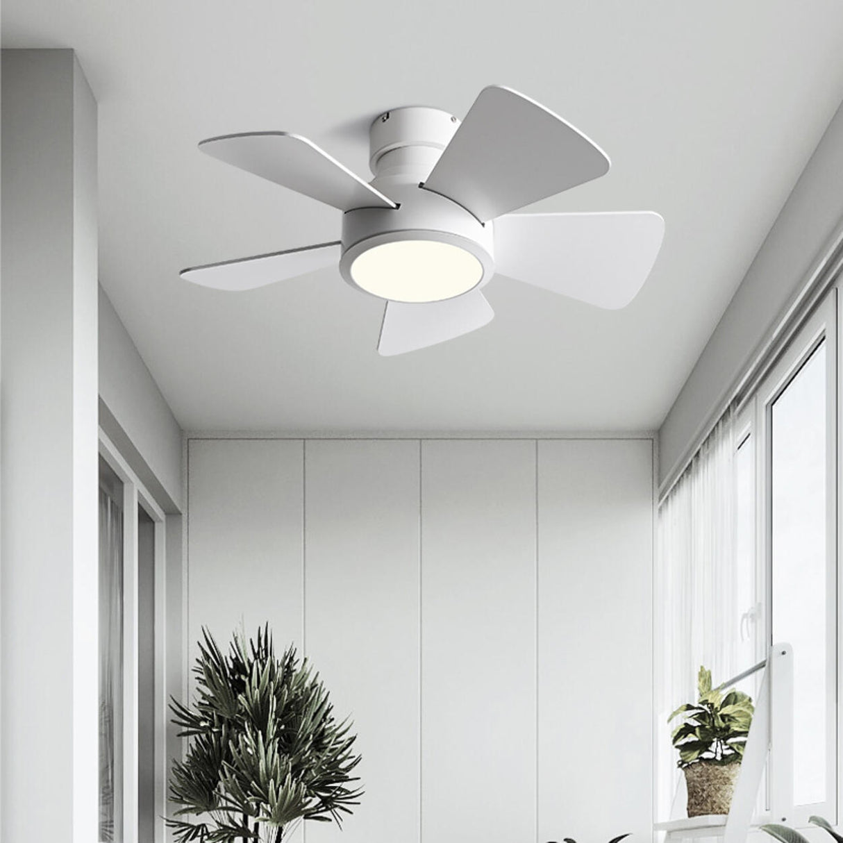 5 Solid Wood Blades Modern Ceiling Fan with LED Light Image - 3