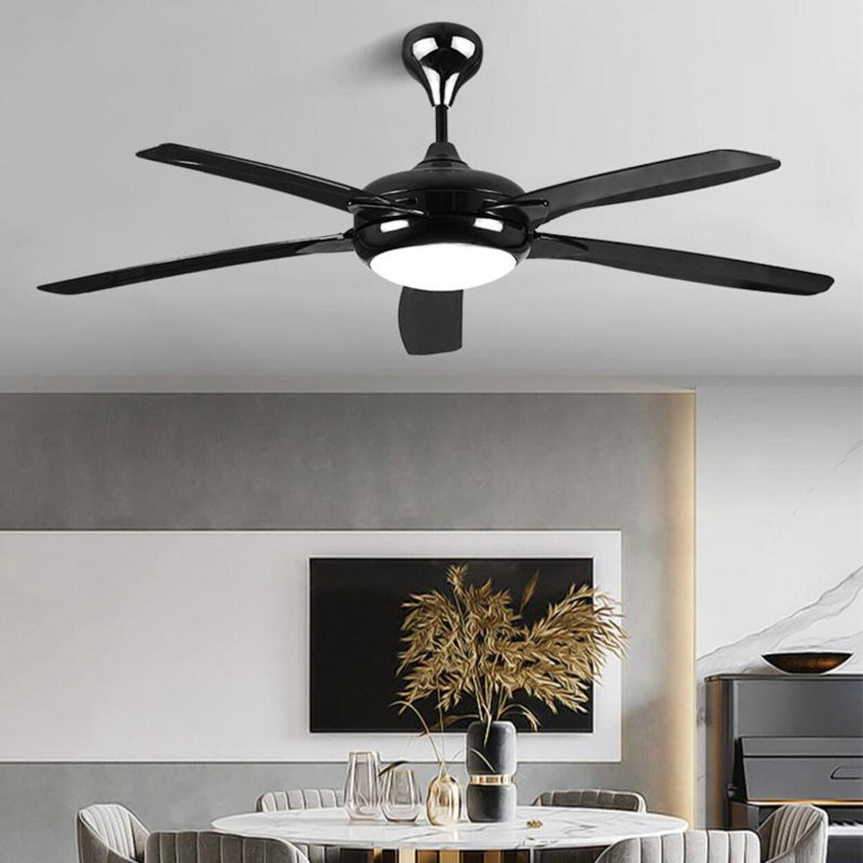 57 Inch Modern Living Room Metal Ceiling Fan with Light Image - 1