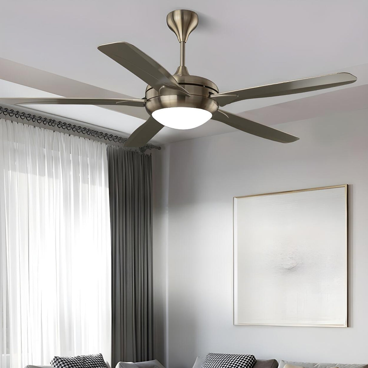 57 Inch Modern Living Room Metal Ceiling Fan with Light Image - 4