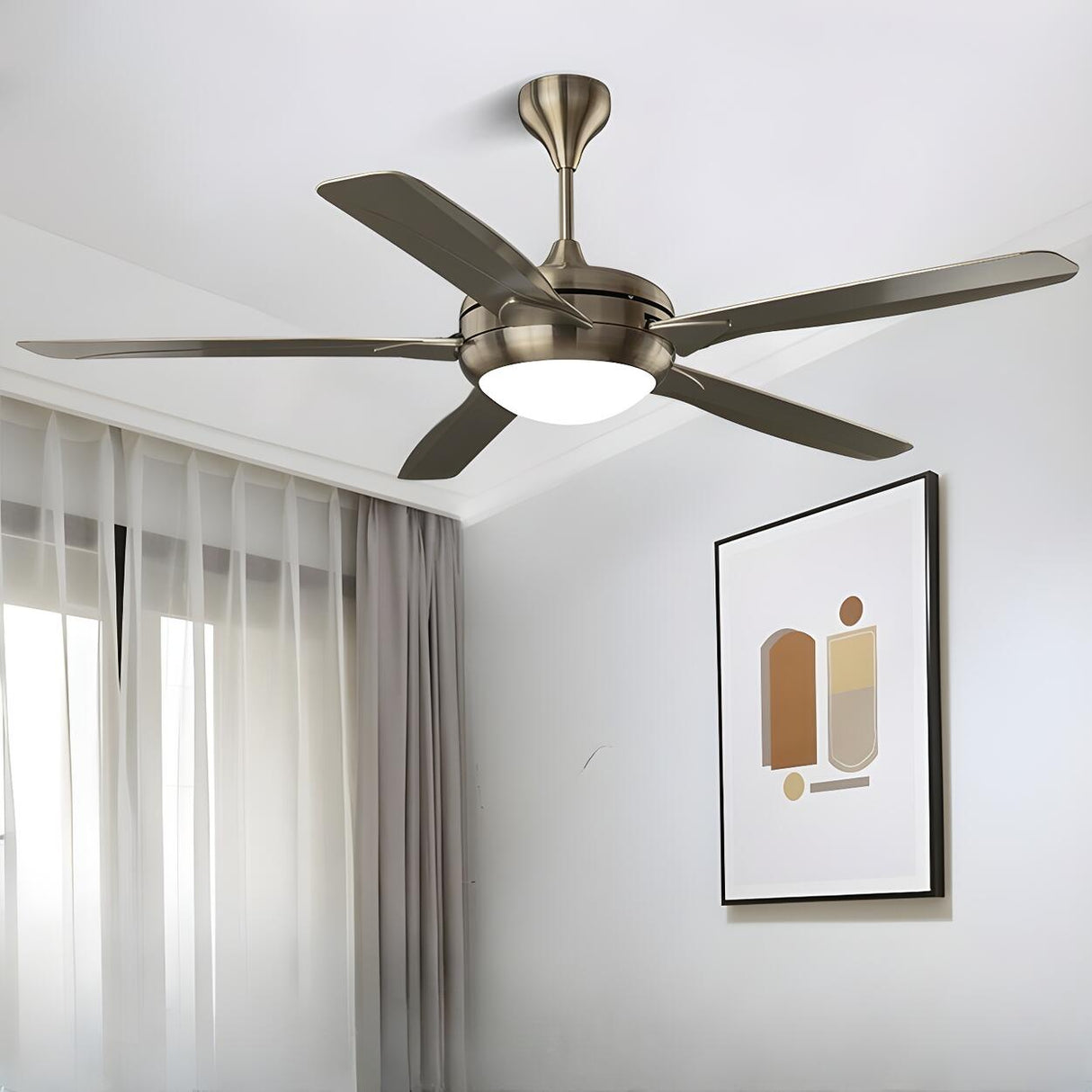 57 Inch Modern Living Room Metal Ceiling Fan with Light Image - 6