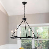 6-Light Industrial Black Round Candle Bulb Chandelier Image - 1