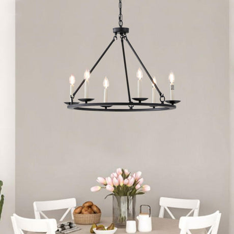 6-Light Industrial Black Round Candle Bulb Chandelier Image - 2