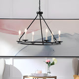 6-Light Industrial Black Round Candle Bulb Chandelier Image - 4