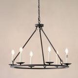 6-Light Industrial Black Round Candle Bulb Chandelier Image - 8