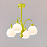 6-light Milk Glass Globe LED Green Floral Chandelier Image - 4