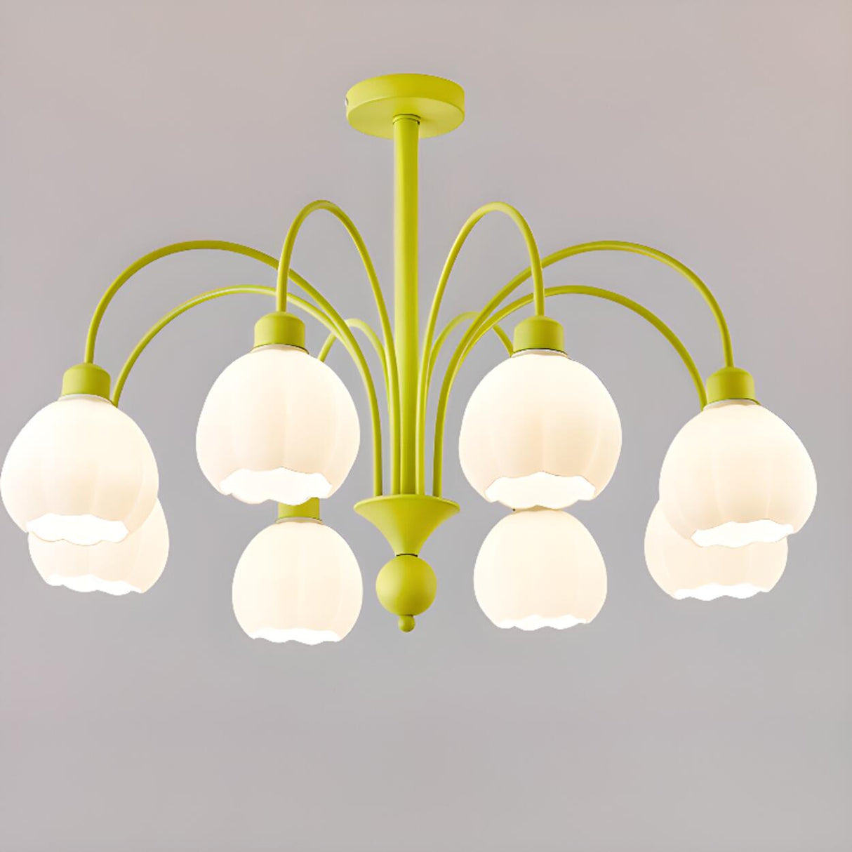 6-light Milk Glass Globe LED Green Floral Chandelier Image - 9