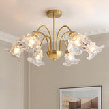 6-Light Modern Brass Floral Crystal Chandelier Image - 1