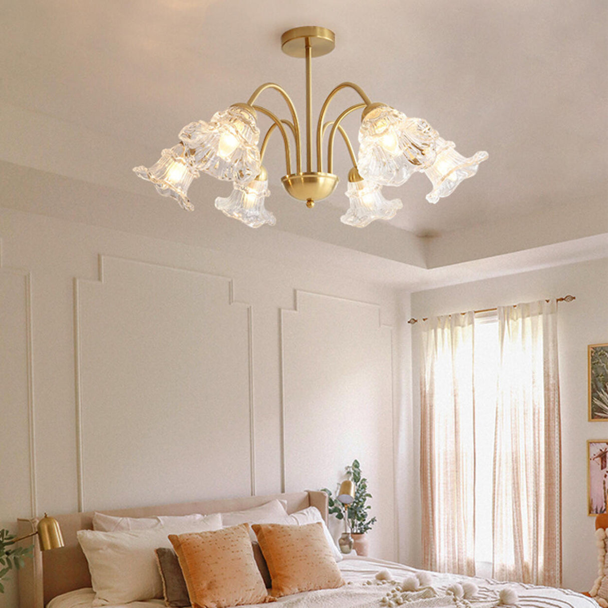 6-Light Modern Brass Floral Crystal Chandelier Image - 15