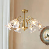 6-Light Modern Brass Floral Crystal Chandelier Image - 3