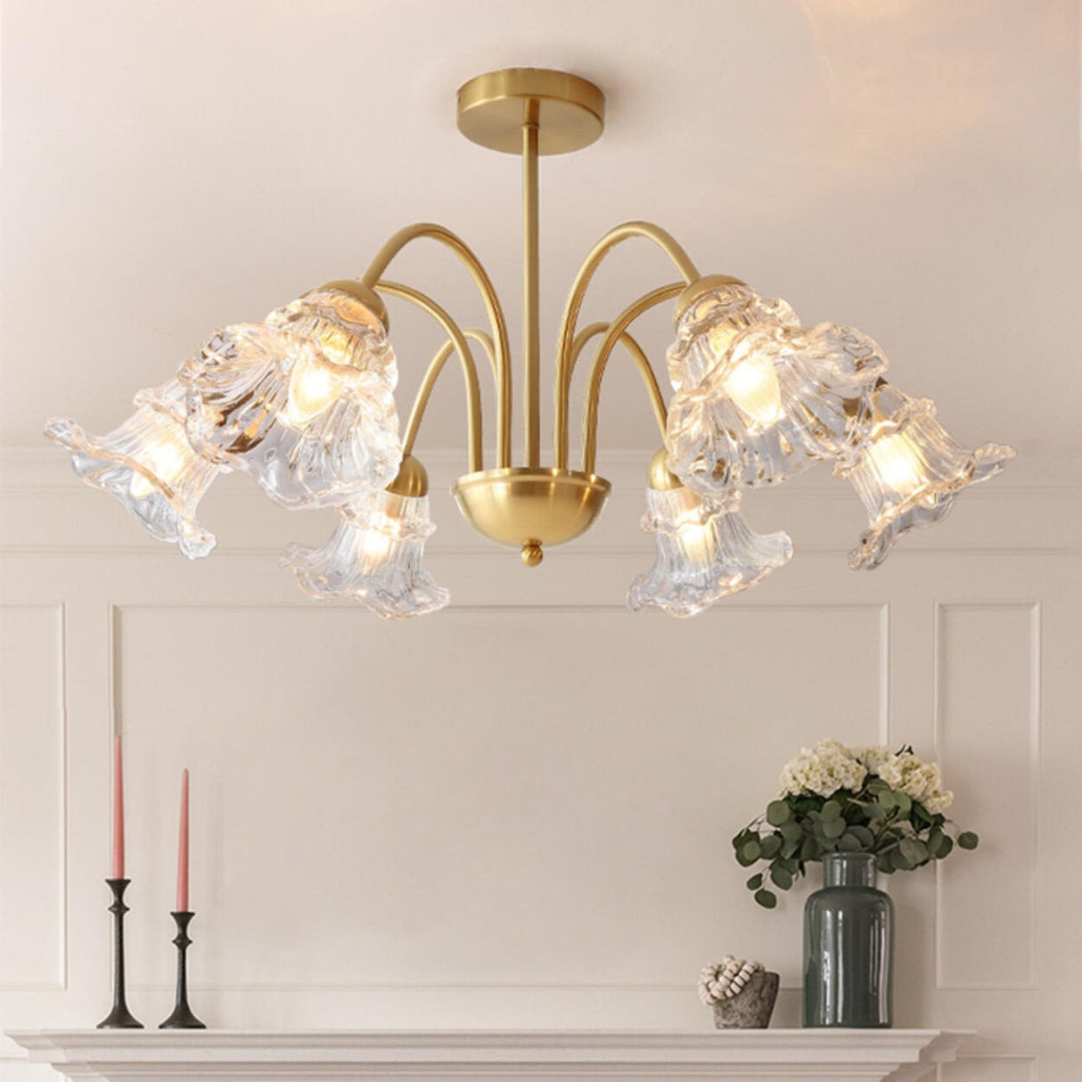 6-Light Modern Brass Floral Crystal Chandelier Image - 4