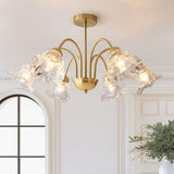 6-Light Modern Brass Floral Crystal Chandelier Image - 6